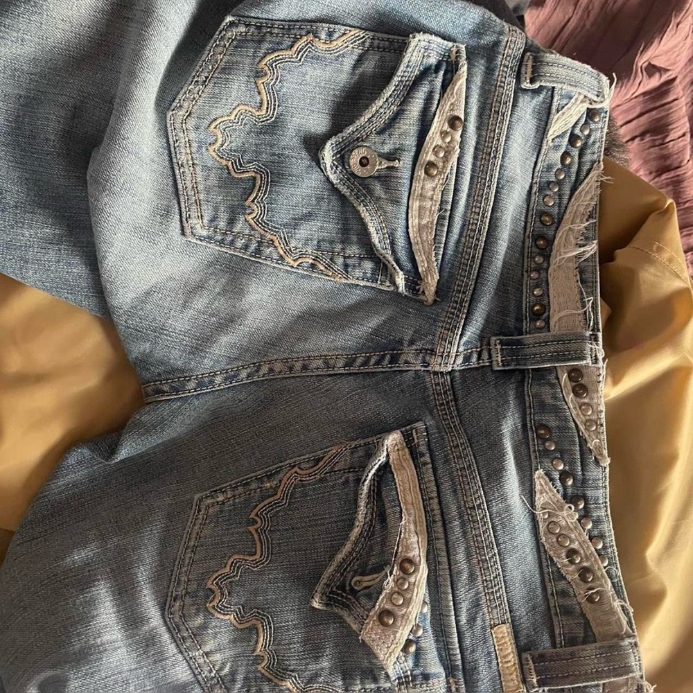 Miss Me Blue Boot Cut Jeans with Distressed Details